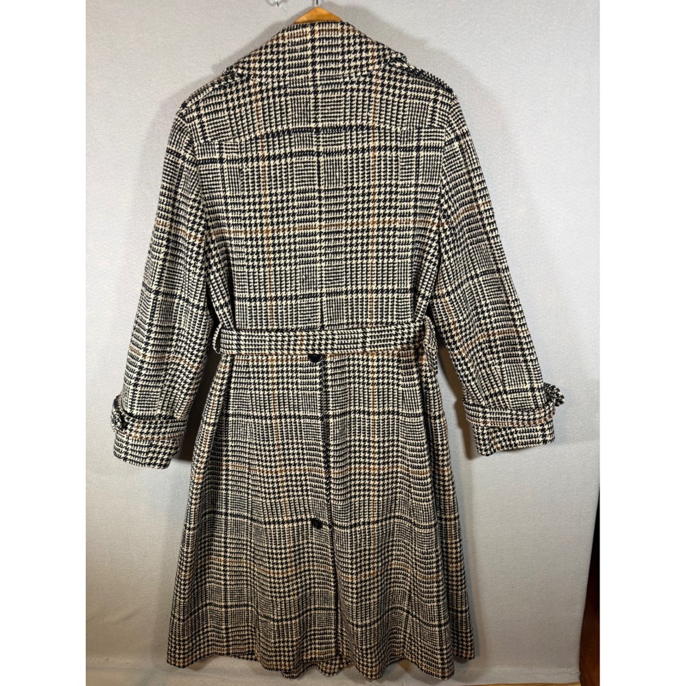 Vintage Pendleton Wool Trench Coat Houndstooth Glen Plaid Double Breasted Belted - Picture 3 of 16